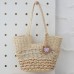 Knitting Straw Shoulder Bag Hollow Wave Large Capacity Tote Bag With Lining  Beige