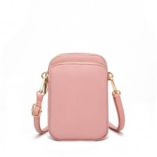 Crossbody Mobile Phone Bag Mini Vertical Coin Purse For Women Back Headphone Hole Design  Pink