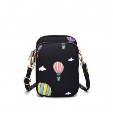 Crossbody Mobile Phone Bag Mini Vertical Coin Purse For Women Back Headphone Hole Design  Black Balloon