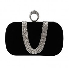 U  Shape Embellished Evening Bag Ladies Banquet Evening Clutch Bag  Black