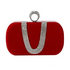 U  Shape Embellished Evening Bag Ladies Banquet Evening Clutch Bag  Red