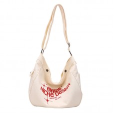 Large Capacity Canvas Bag Women Tote Printed Letter Casual Simple Shoulder Bag  White