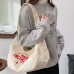 Large Capacity Canvas Bag Women Tote Printed Letter Casual Simple Shoulder Bag  White